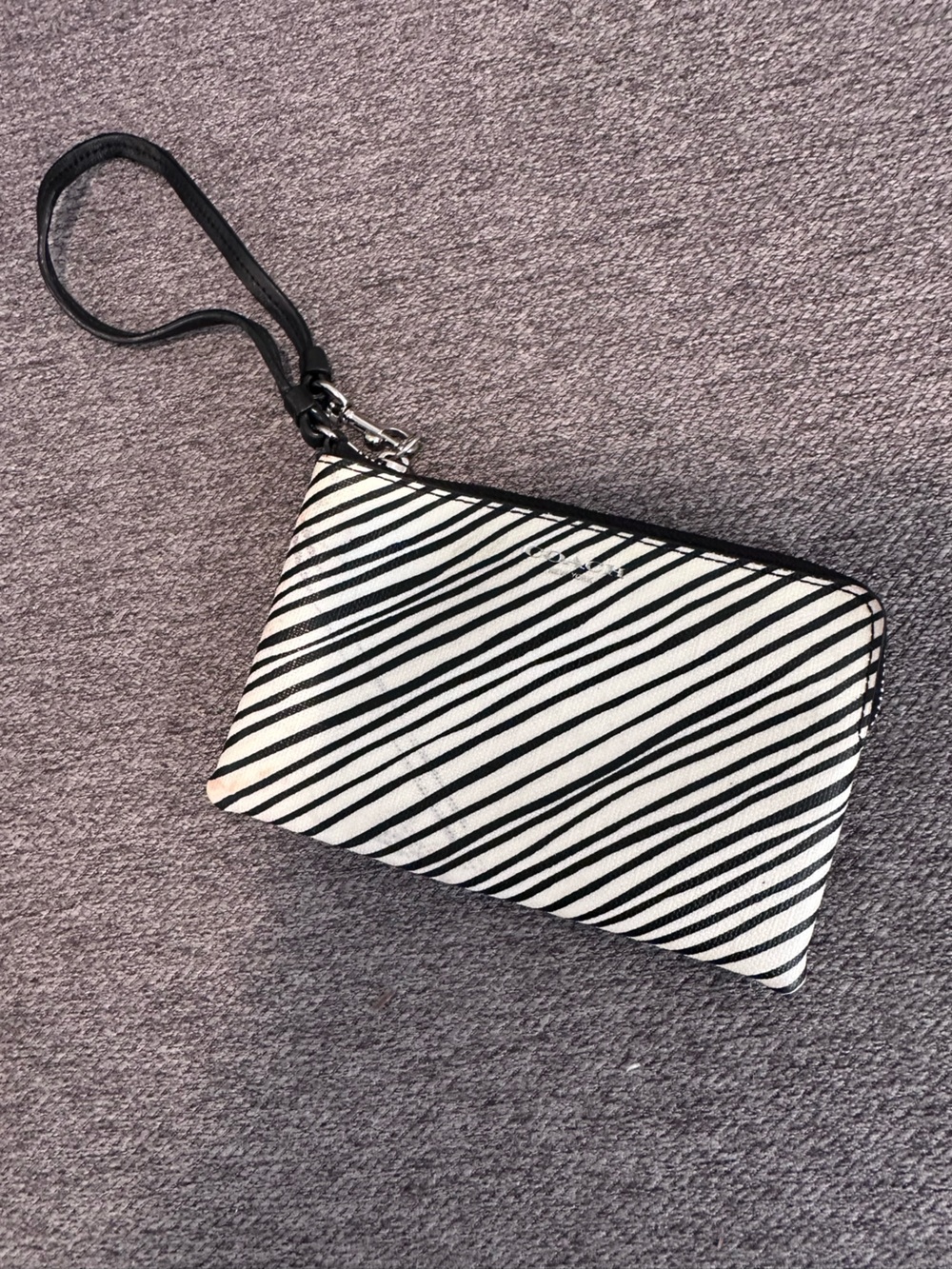 Coach Black and White Striped Wristlet Clutch